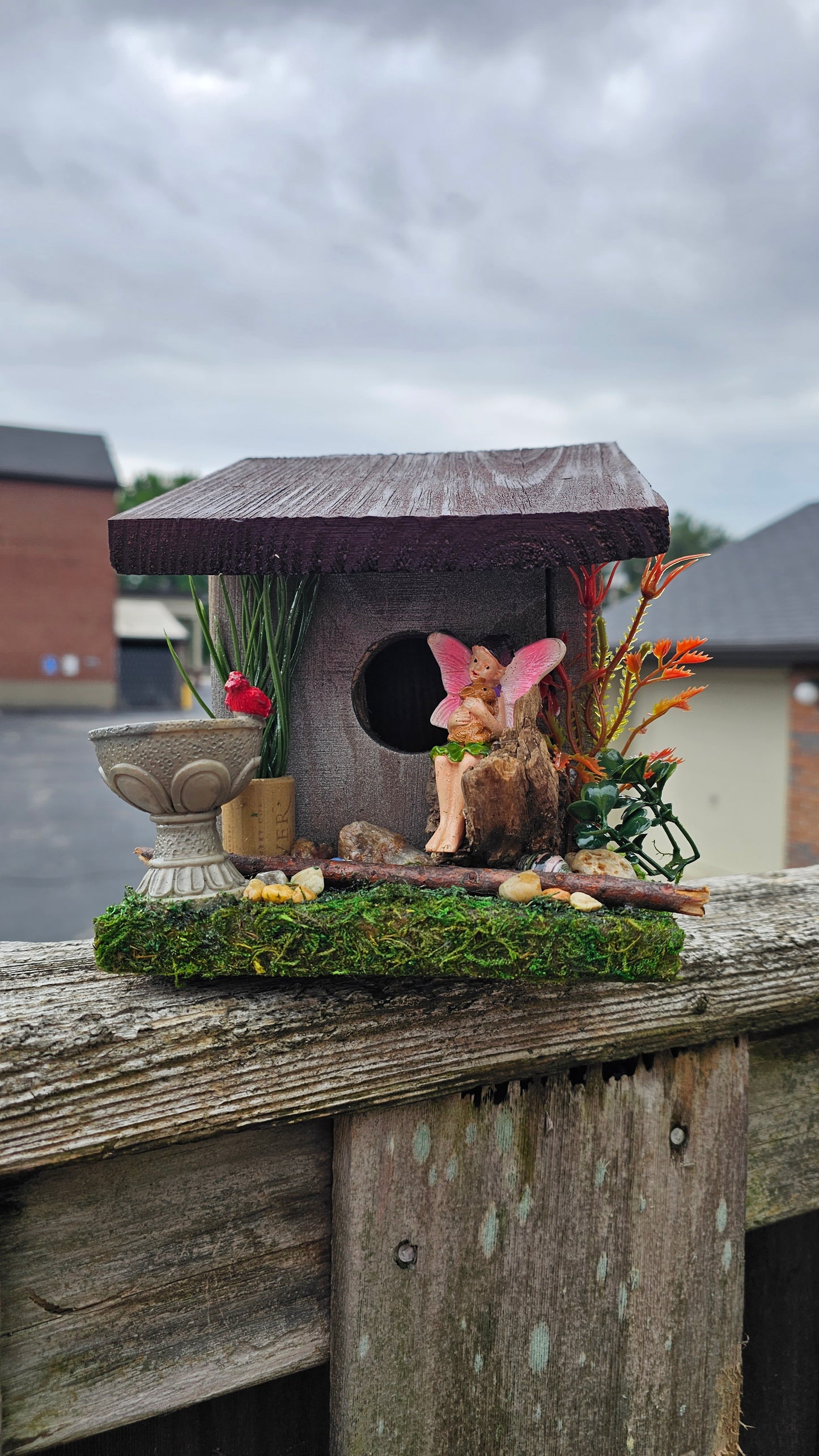 Hummingbird Home Fairy with Birdbath