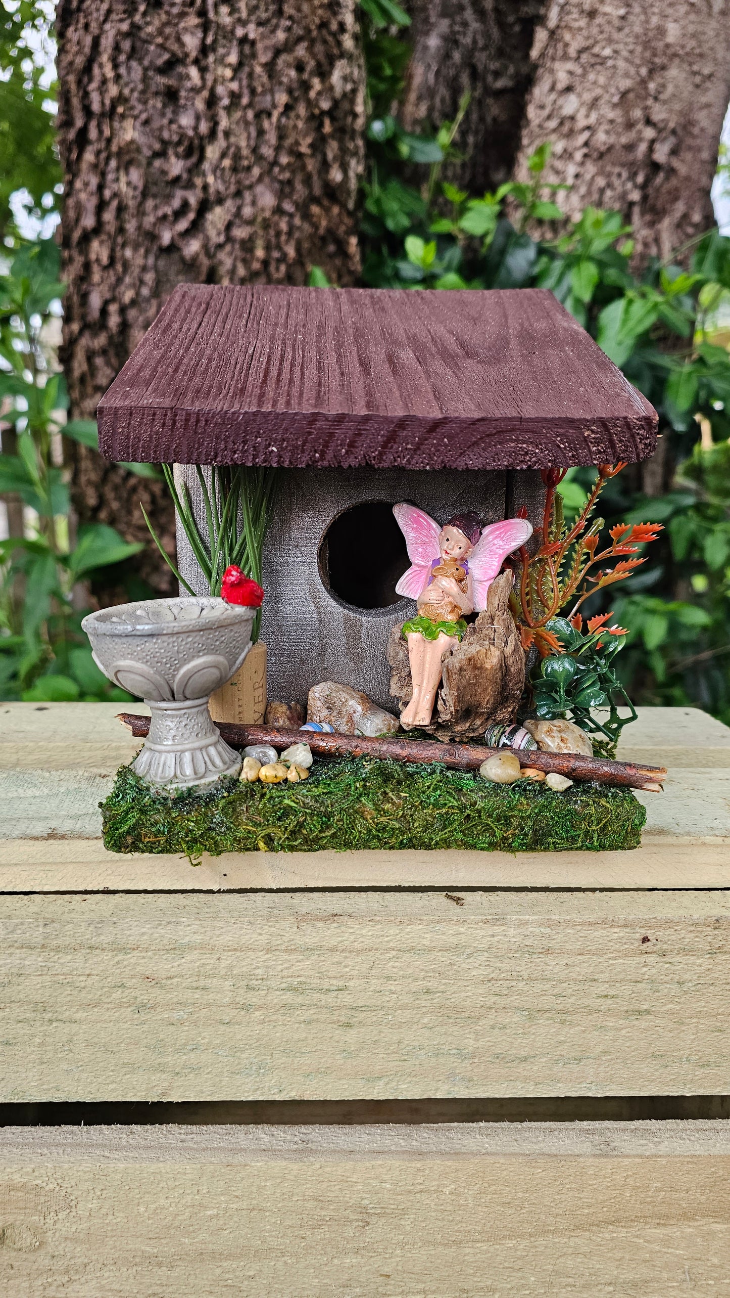 Hummingbird Home Fairy with Birdbath