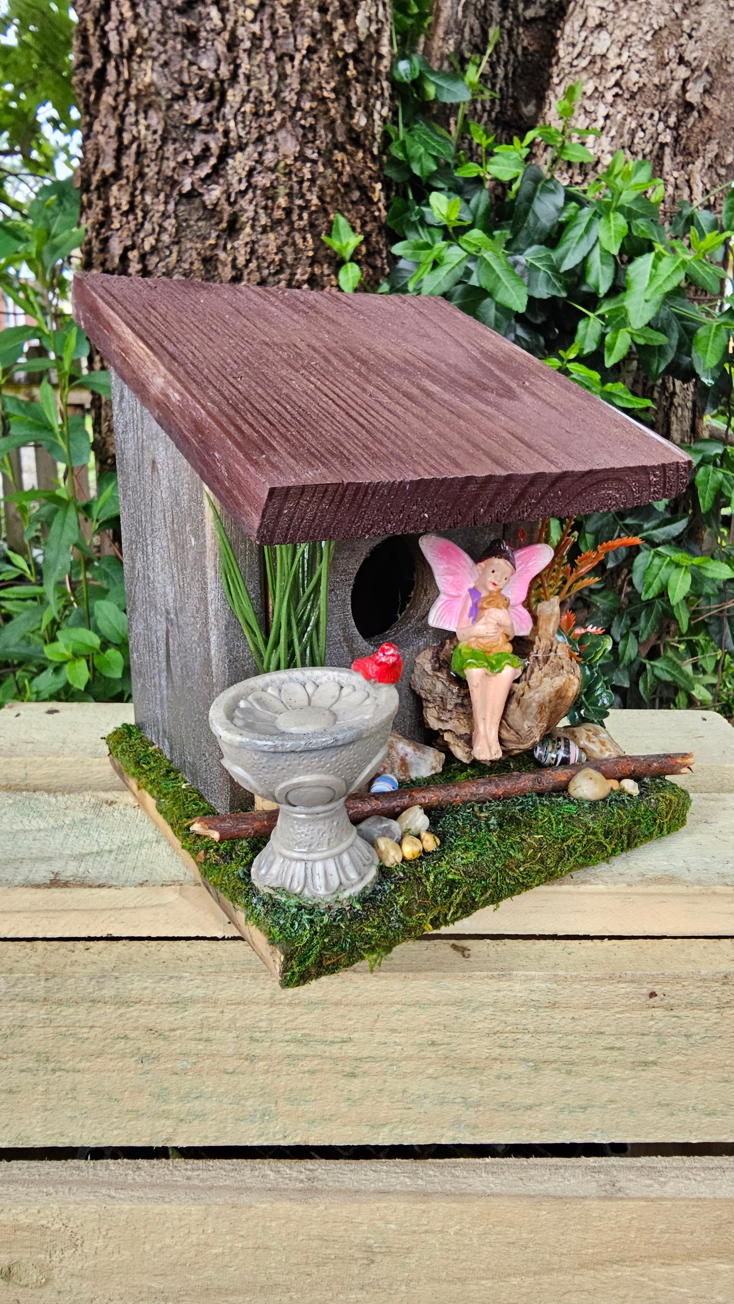 Hummingbird Home Fairy with Birdbath